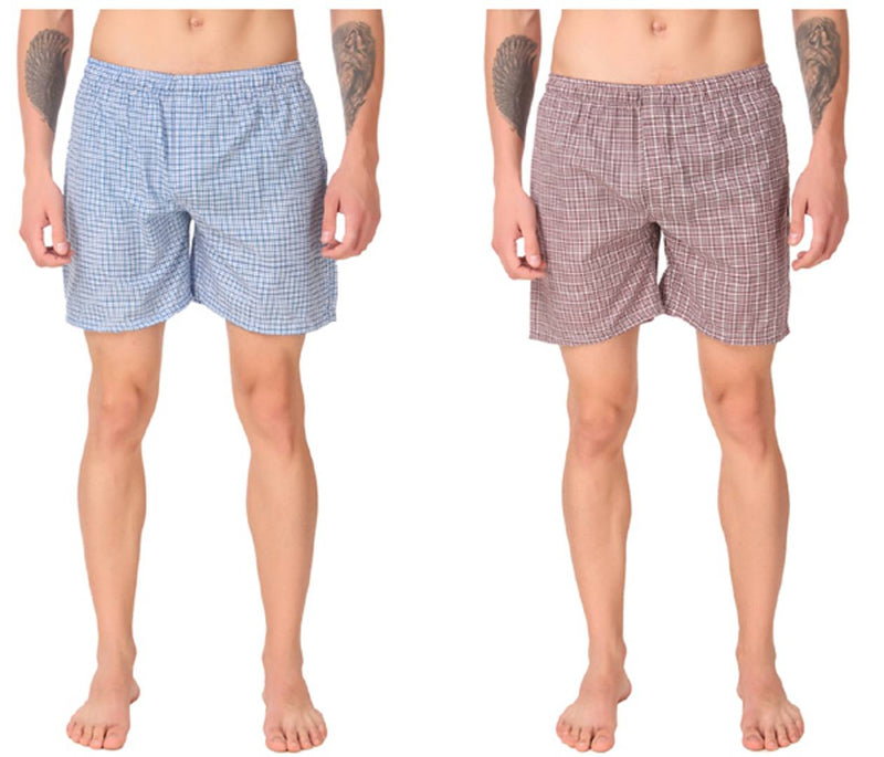 Comfy Multicoloured Cotton Checked Innerwear And Sleepwear Boxer (Pack Of 2)