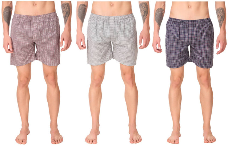 Comfy Multicoloured Cotton Checked Innerwear And Sleepwear Boxer (Pack Of 3)