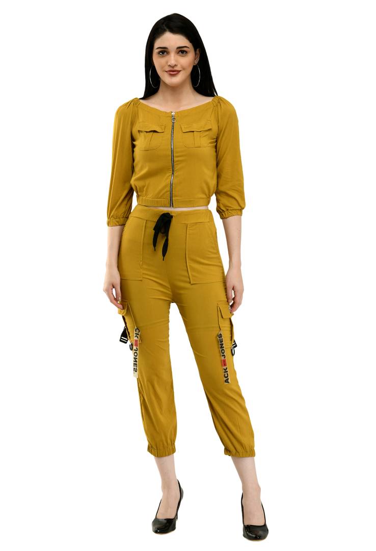 Stylish Polyester Golden Solid Top With Pant Set