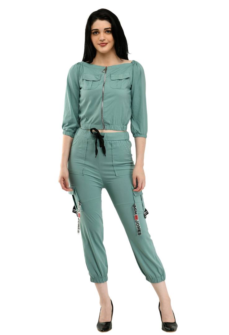 Stylish Polyester Turquoise Solid Top With Pant Set