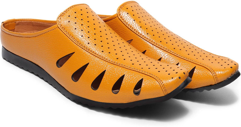 Men's Stylish and Trendy Beige Solid Faux Fur Loafer Slip-On Sandal