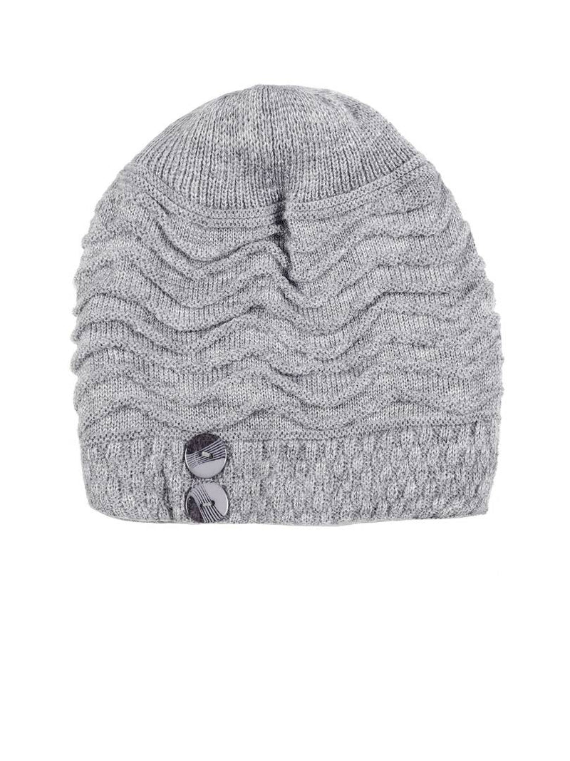 Stylish Grey Knitted Fur Solid Traditional Caps For Women And Girls