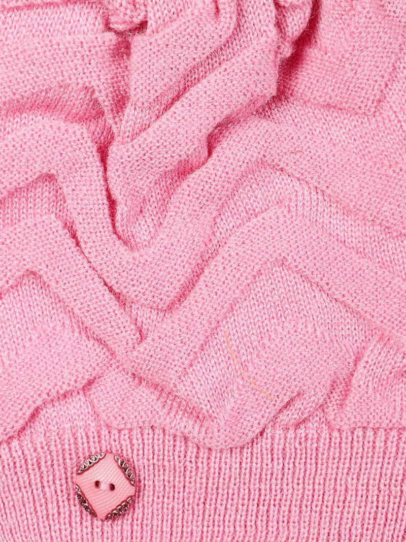 Stylish Pink Knitted Fur Solid Traditional Caps For Women And Girls