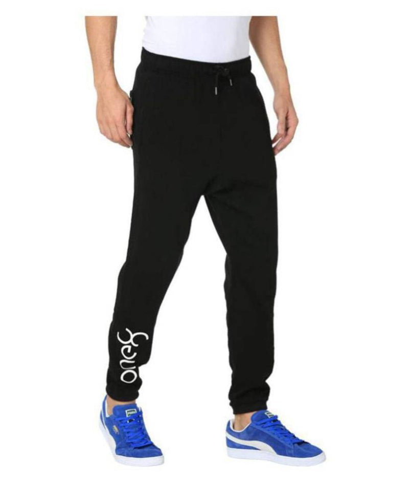 Men's Black Polyester Spandex Printed Regular Track Pants