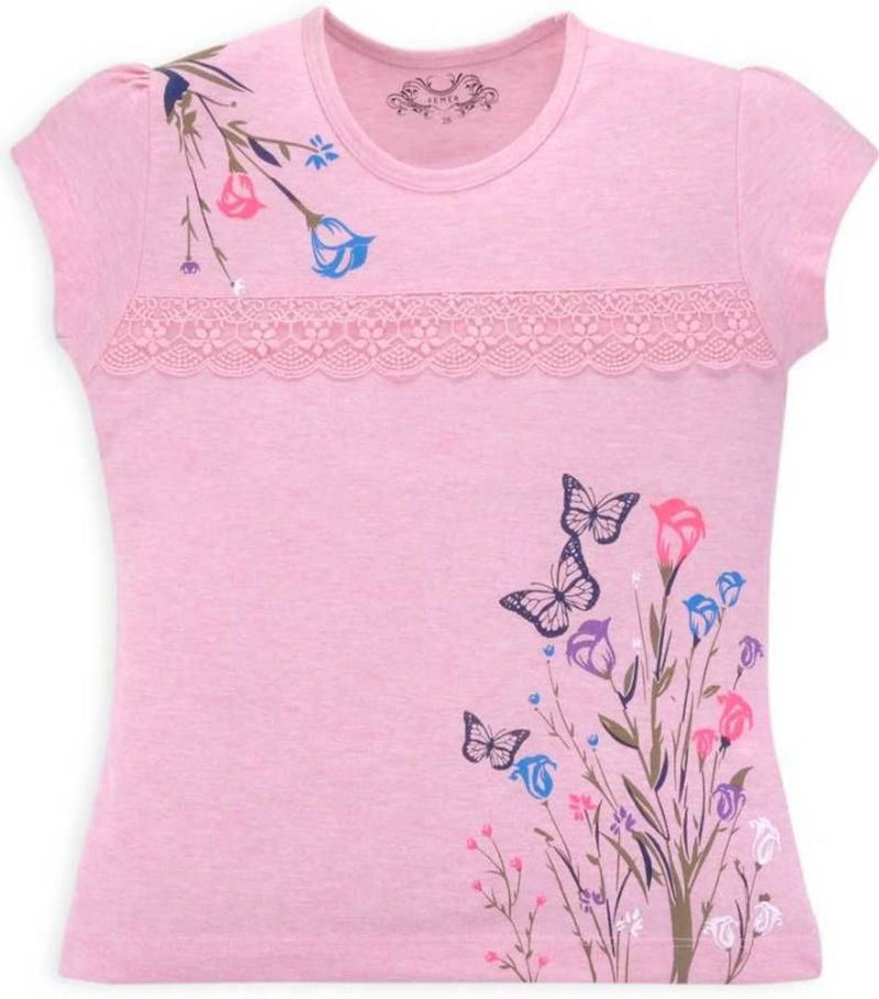 Elite Pink Cotton Blend Printed Tops For Girls