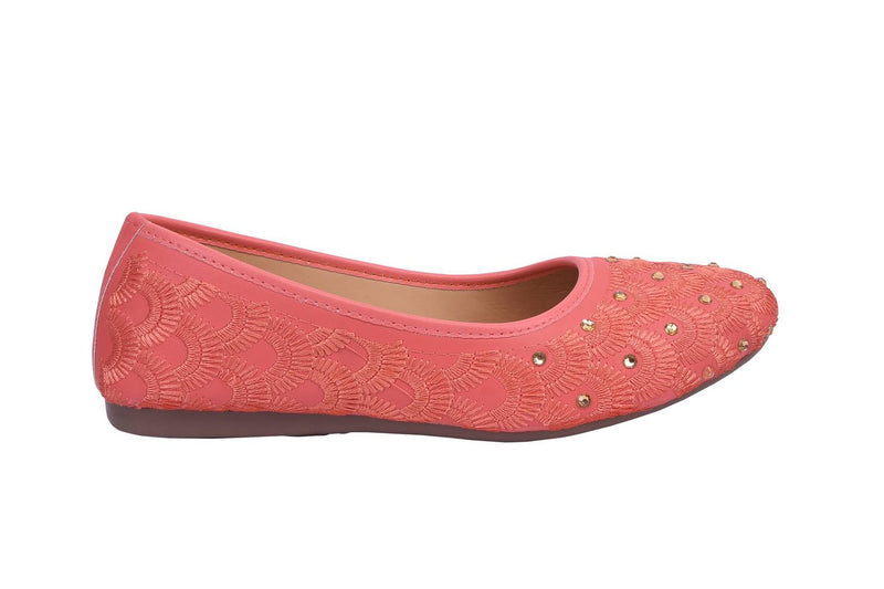 Women's Stylish and Trendy Pink Embellished Synthetic Fancy Ballerinas