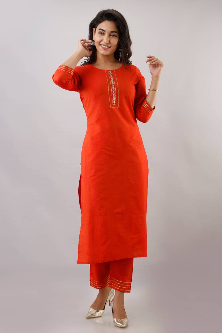 Elegant Red Polyester Straight Kurta with Pant Set For Women