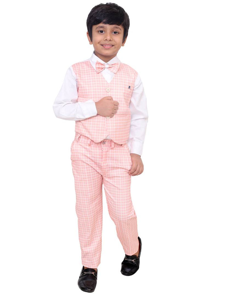 Ethnic Wear 3 Piece Suit Set with Bow-Tie, Shirt, Trouser & Attached Waistcoat For Kids Boys