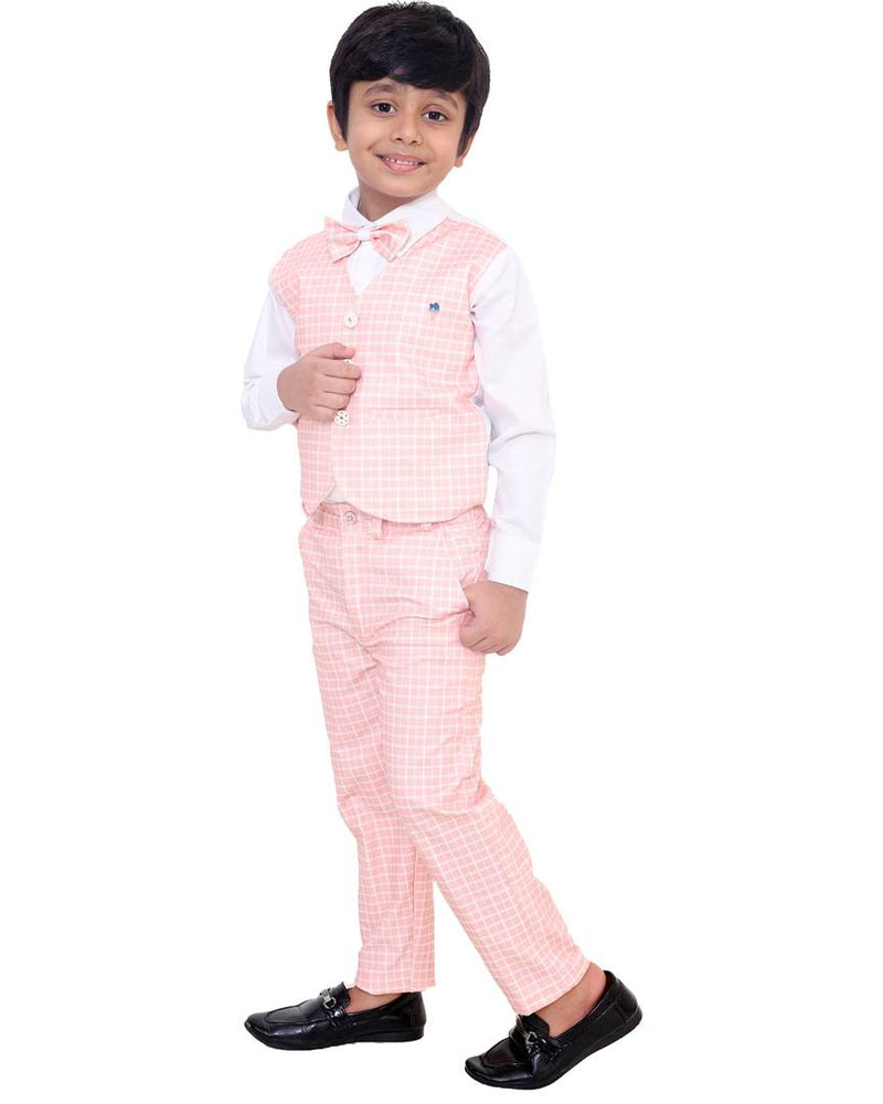 Ethnic Wear 3 Piece Suit Set with Bow-Tie, Shirt, Trouser & Attached Waistcoat For Kids Boys