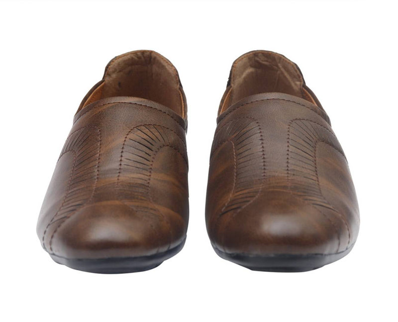 Men's Stylish and Trendy Brown Textured Synthetic Slip-On Nagra
