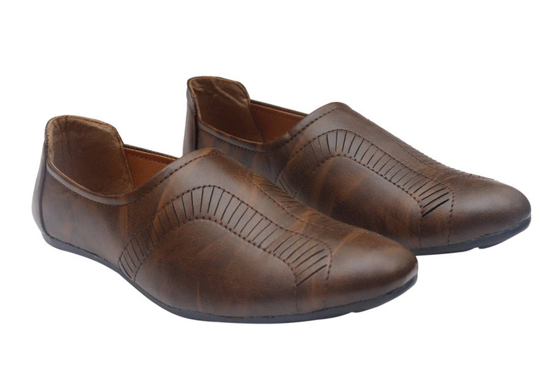 Men's Stylish and Trendy Brown Textured Synthetic Slip-On Nagra