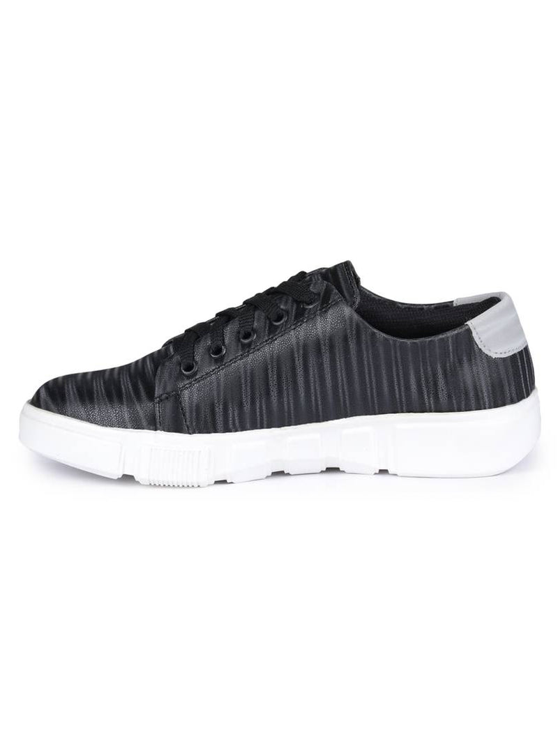 Stylish Black Synthetic Leather Solid Sneakers For Women