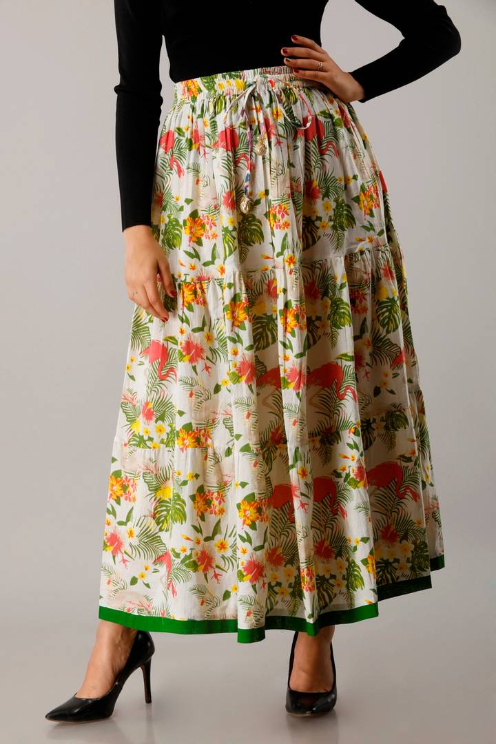 Stylish Multicoloured Cotton  Printed Maxi Length Skirt For Women