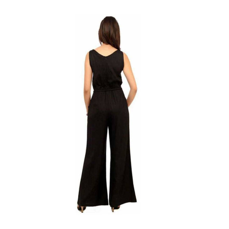 Stylish Black Solid Crepe Jumpsuit For Women