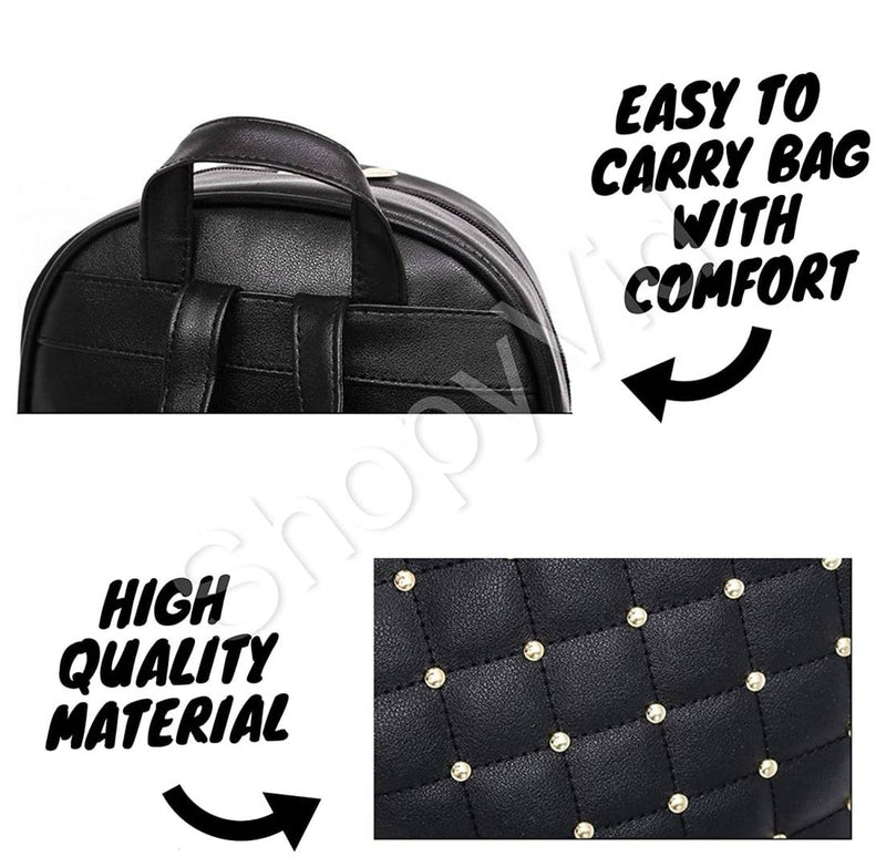 Elegant Black PU Leather Backpack For Women-15 Litres