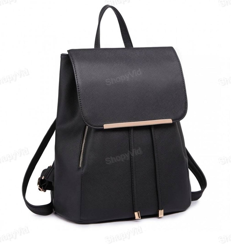 Elegant Black PU Leather Backpack For Women-15 Litres