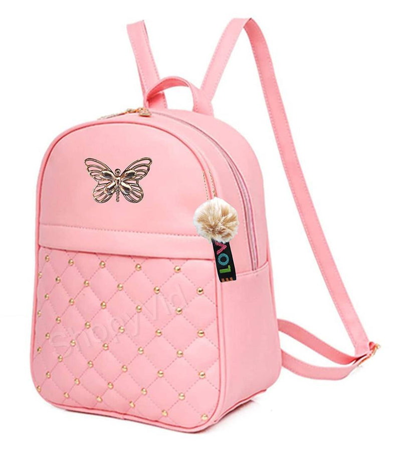 Elegant Pink PU Leather Backpack For Women-15 Litres