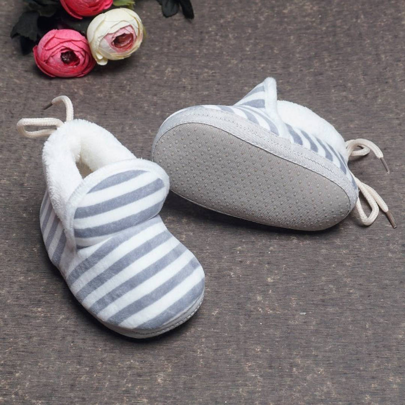 Round Toed Stripes Printed Soft Slip on Anti Skid Booties For Baby - Grey