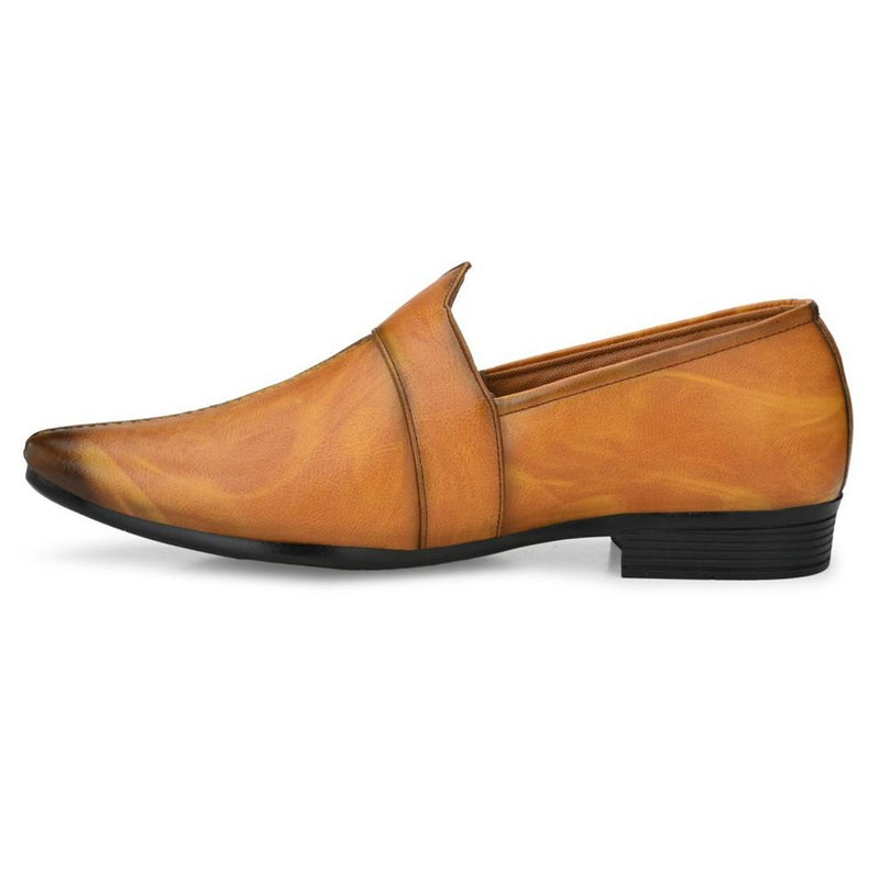 Men's Stylish and Trendy Tan Textured Synthetic Leather Slip-On Mojaris