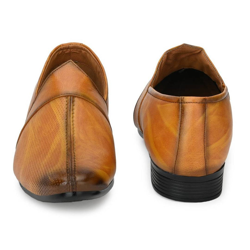 Men's Stylish and Trendy Tan Textured Synthetic Leather Slip-On Mojaris