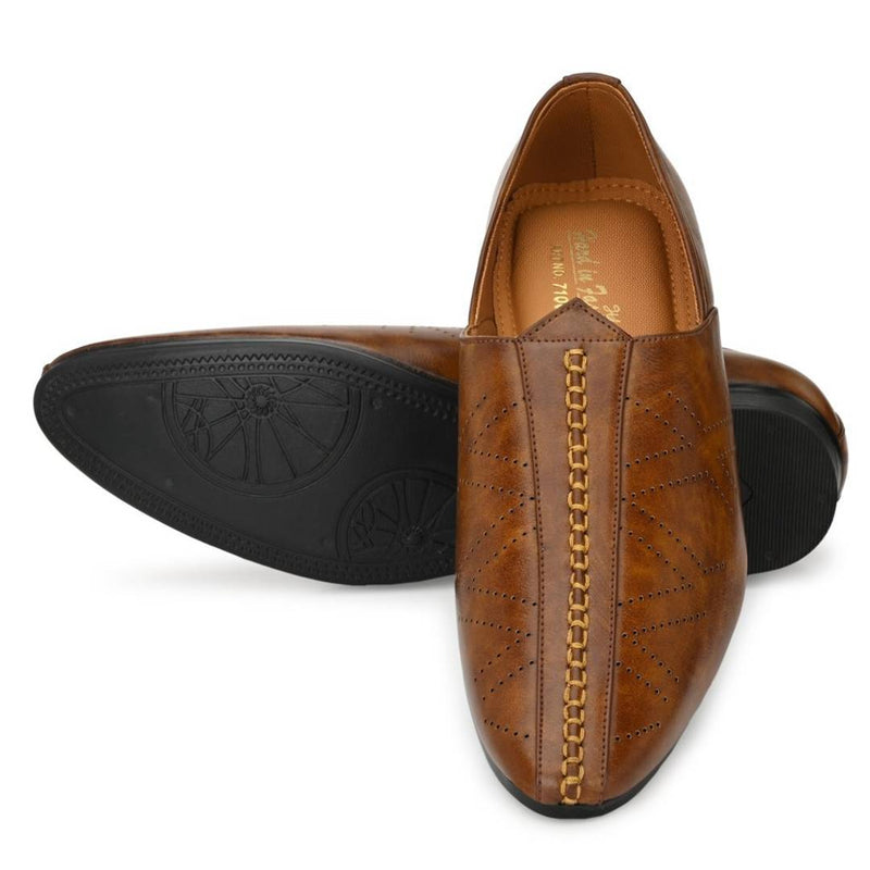 Men's Stylish and Trendy Brown Textured Synthetic Leather Slip-On Mojaris