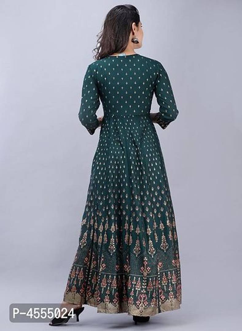 Elegant Green Printed Rayon Anarkali Kurta For Women