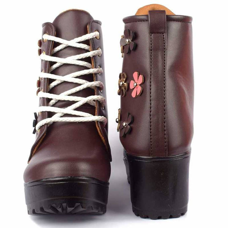 Stylish Synthetic Leather Brown Boots Shoes For Women And Girls