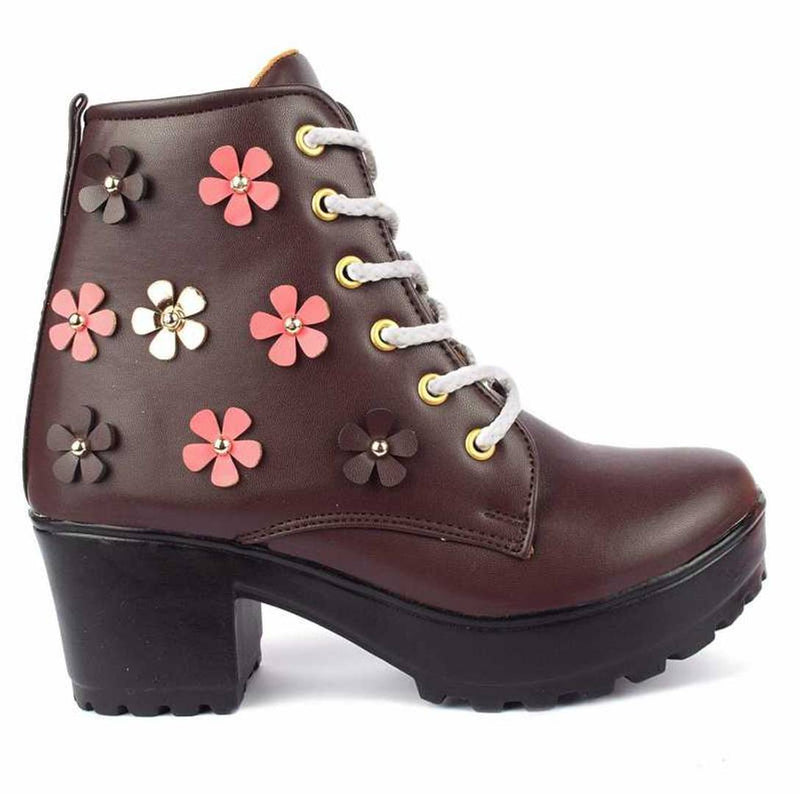 Stylish Synthetic Leather Brown Boots Shoes For Women And Girls