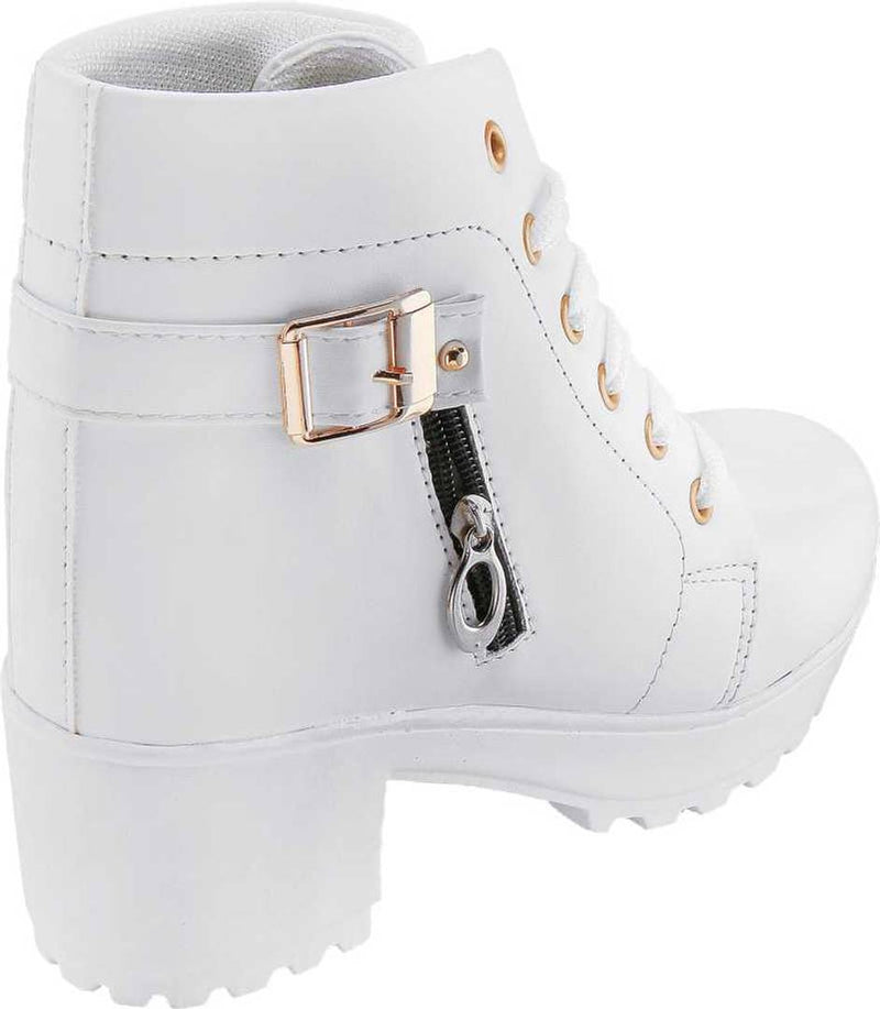 Stylish Synthetic Leather White Boots Shoes For Women And Girls