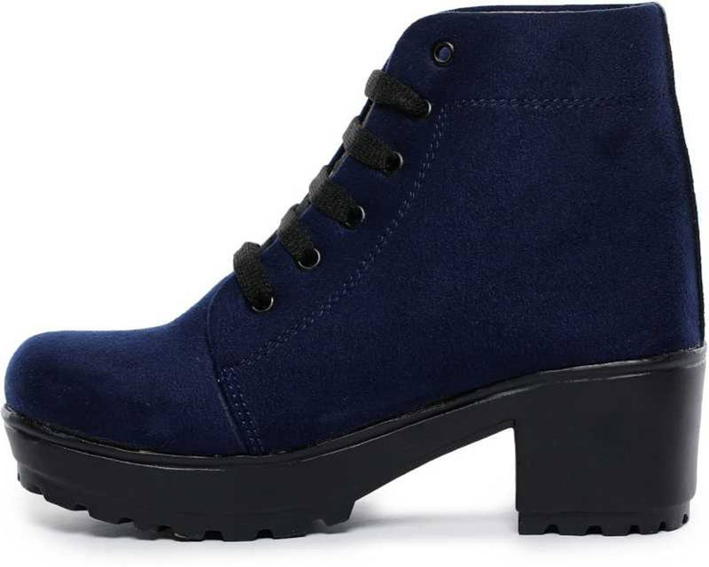 Stylish Synthetic Leather Navy Blue Boots Shoes For Women And Girls