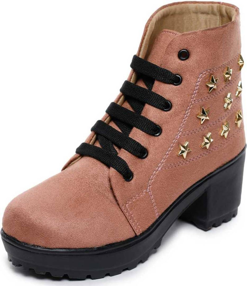 Stylish Synthetic Leather Peach Boots Shoes For Women And Girls
