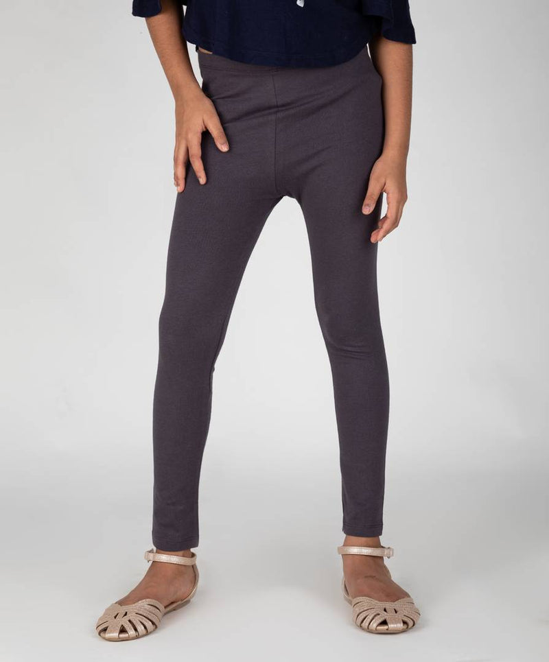 Stylish Dark Grey Cotton Spandex Solid Leggings For Girls