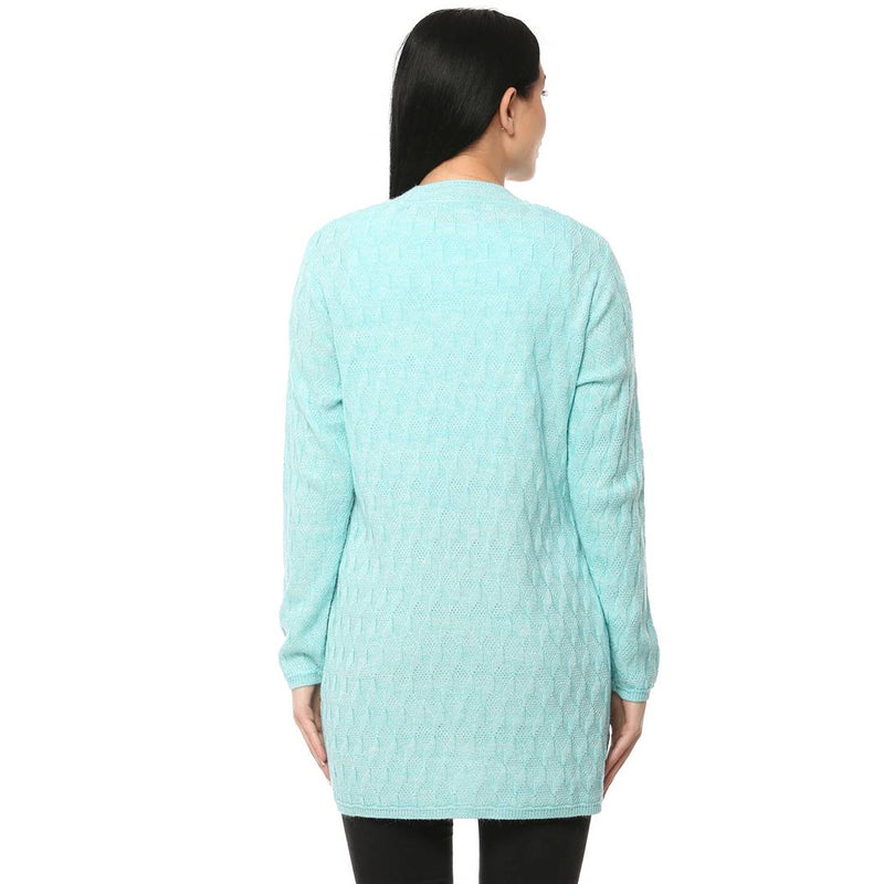 Women's Ferozi Color Full Sleeves V-Neck Long Cardigan
