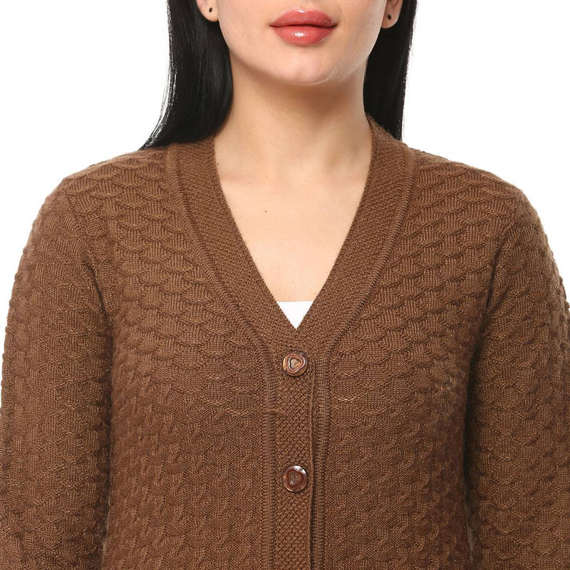 Women's Mouse Color Full Sleeves V-Neck Cardigan
