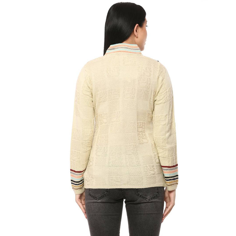 Women's Beige Color Full Sleeves Round Neck Cardigan