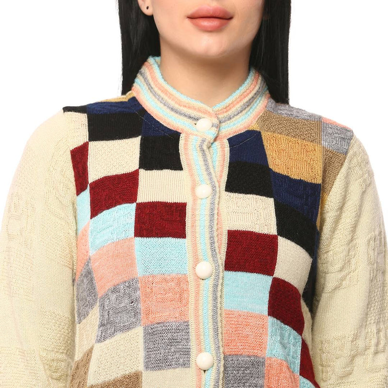Women's Beige Color Full Sleeves Round Neck Cardigan