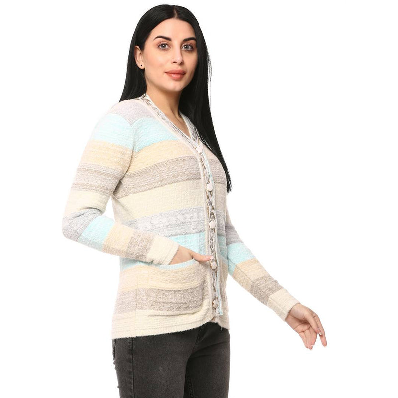 Women's Multi Color Full Sleeves Round Neck Cardigan