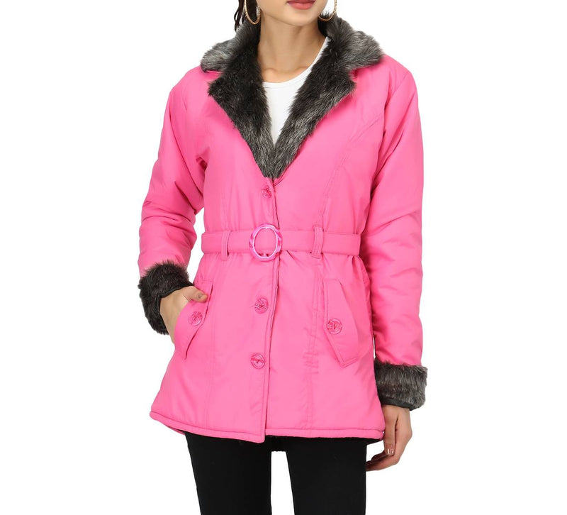 Pink NS Butter Women's Jacket with Fur Collar