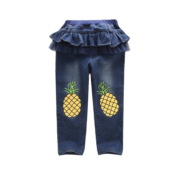 Stylish Blue Polycotton Printed Jeans For Girls