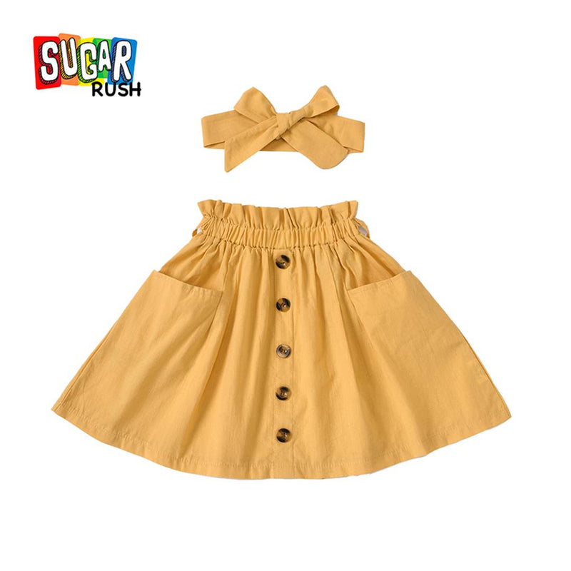Stylish Yellow Cotton Solid Skirt For Kids