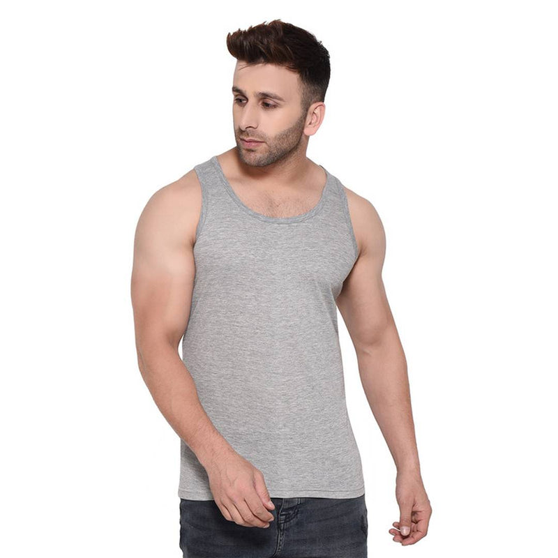 Stylish Cotton Blend Grey Solid Sleeveless Round Neck Vest For Men