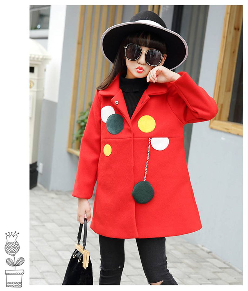Girl's Printed Red Cotton Blend Coats