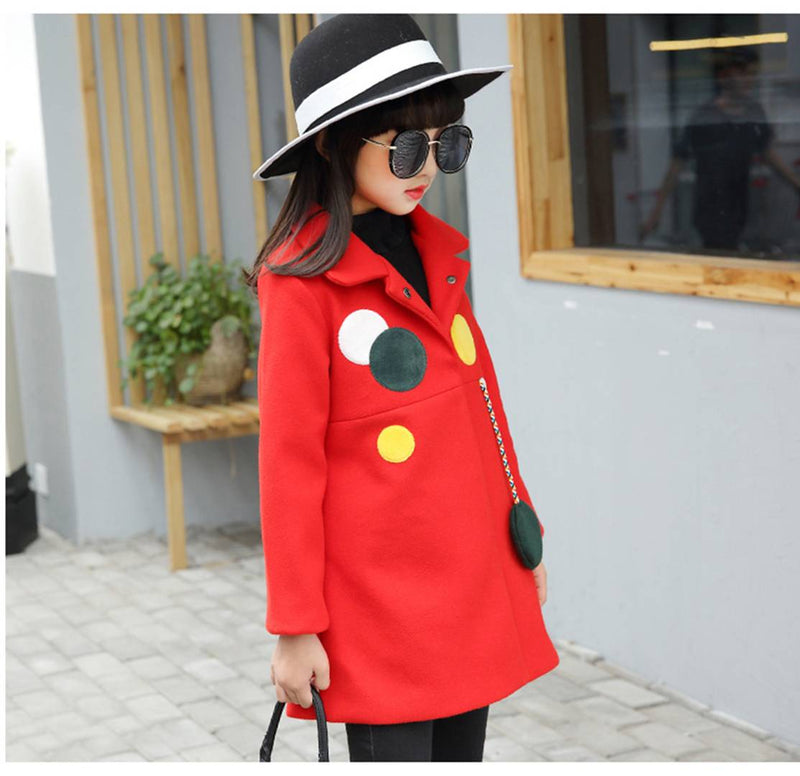 Girl's Printed Red Cotton Blend Coats