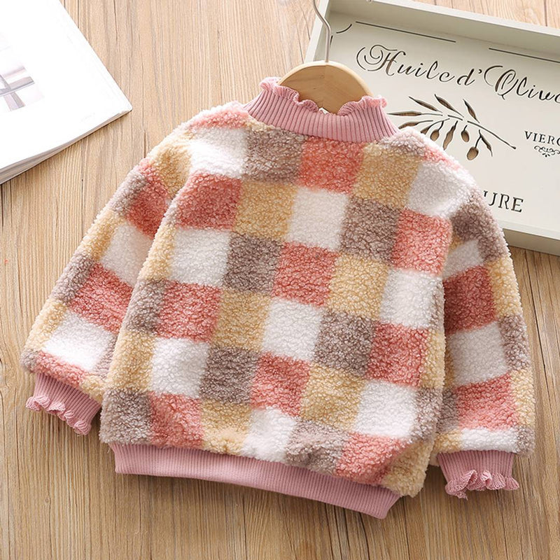 Girl's Checked Pink Cotton Blend Sweatshirts