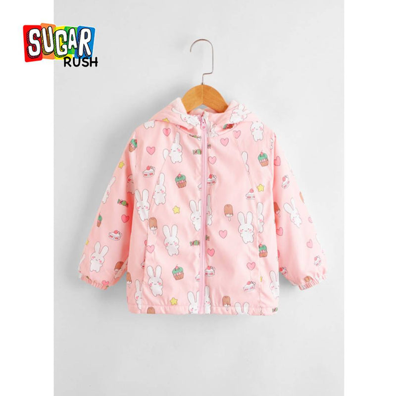 Girl's Printed Pink Cotton Blend Coats