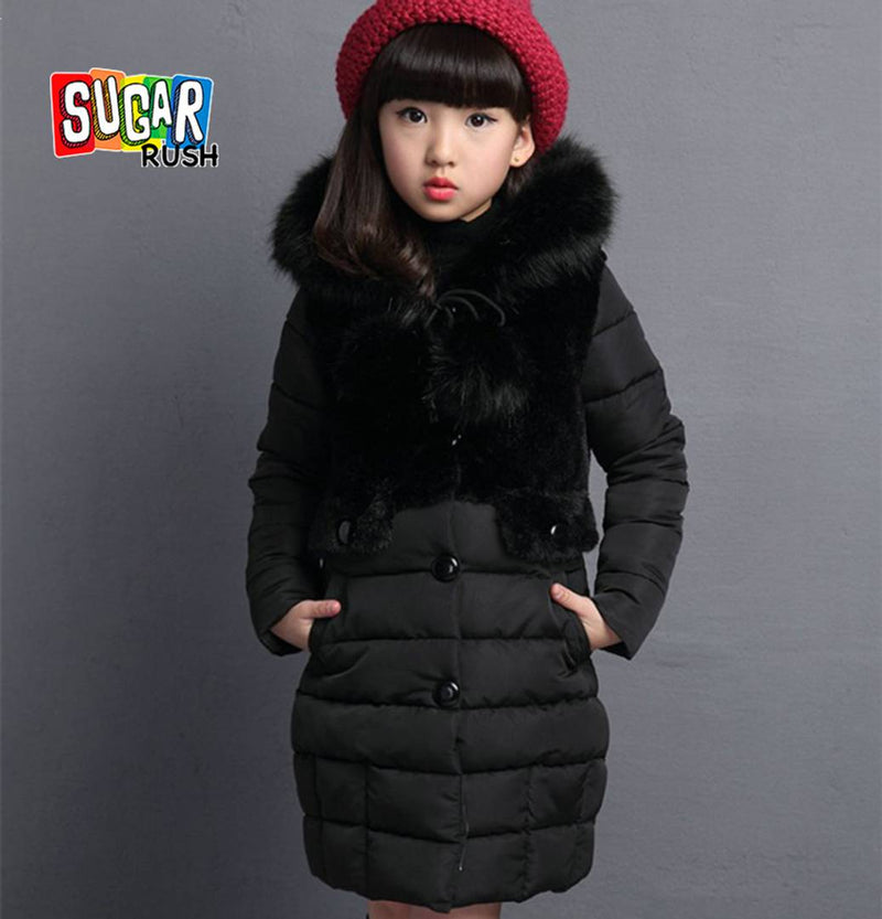 Girl's Solid Black Polyester Coats