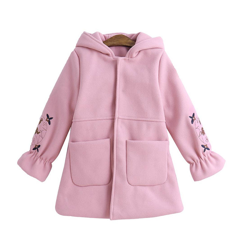 Girl's Embroidered Pink Polyester Coats