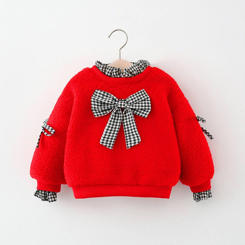 Girl's Checked Red Cotton Blend Sweatshirts