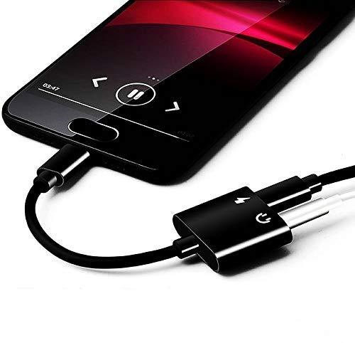 The Club Factory 2-in-1 Type C to 3.5mm Headphone Audio & Charger Splitter Supports All Type C Smartphones - (Black)