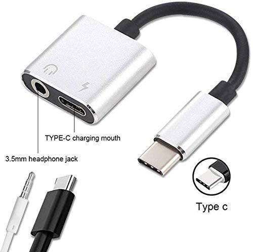 The Club Factory 2-in-1 Type C to 3.5mm Headphone Audio & Charger Splitter Supports All Type C Smartphones - (Silver)
